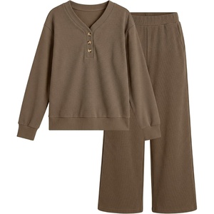 image:imageANRABESS Womens Lounge Sets Waffle Fall 2 Piece Travel OutfitsKhaki