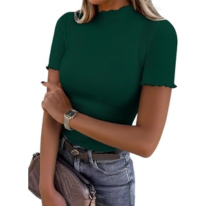 image:imageANRABESS Womens Mock Neck Tops Short Sleeve Fitted Summer Casual T ShirtsDeep Green