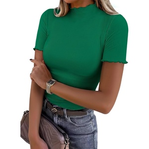 image:imageANRABESS Womens Mock Neck Tops Short Sleeve Fitted Summer Casual T ShirtsGreen