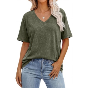 image:imageANRABESS Womens Oversized Acid Washed TShirt Short Sleeve Vintage TopsArmy Green