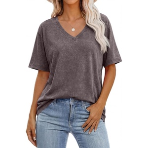 image:imageANRABESS Womens Oversized Acid Washed TShirt Short Sleeve Vintage TopsDeep Brown
