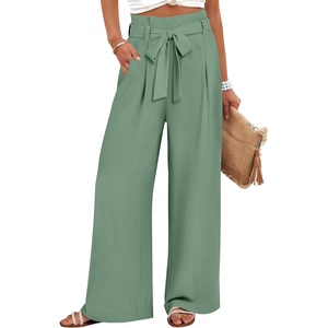 image:imageANRABESS Womens Palazzo Wide Leg High Waisted Flowy Lounge Work PantsLight Green