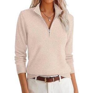image:imageANRABESS Womens Quarter Zip Fall Lightweight SweatersAlmond