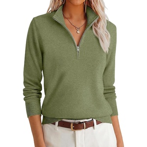 image:imageANRABESS Womens Quarter Zip Fall Lightweight SweatersArmy Green