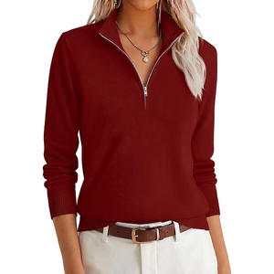 image:imageANRABESS Womens Quarter Zip Fall Lightweight SweatersBrick Red
