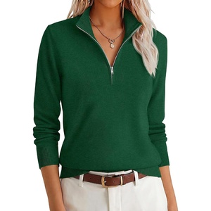 image:imageANRABESS Womens Quarter Zip Fall Lightweight SweatersForest Green
