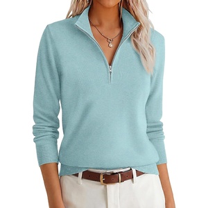 image:imageANRABESS Womens Quarter Zip Fall Lightweight SweatersLight Blue