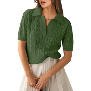 image:imageANRABESS Womens Short Sleeve Cable Knit Polo Sweaters Summer Fall OutfitsArmy Green