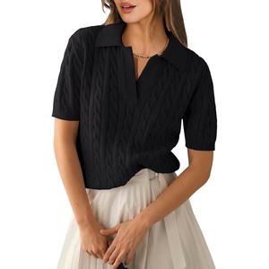 image:imageANRABESS Womens Short Sleeve Cable Knit Polo Sweaters Summer Fall OutfitsBlack