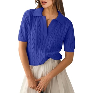 image:imageANRABESS Womens Short Sleeve Cable Knit Polo Sweaters Summer Fall OutfitsSapphire Blue