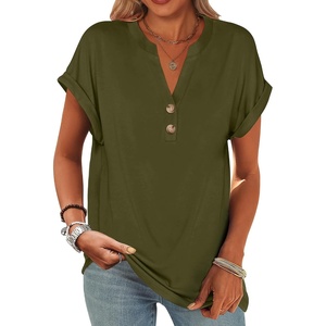 image:imageANRABESS Womens Short Sleeve Henley Tops Summer Shirts Dressy Casual BlouseArmy Green