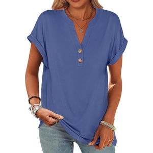 image:imageANRABESS Womens Short Sleeve Henley Tops Summer Shirts Dressy Casual BlouseBlue