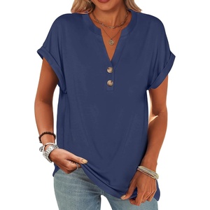 image:imageANRABESS Womens Short Sleeve Henley Tops Summer Shirts Dressy Casual BlouseBlue Gray