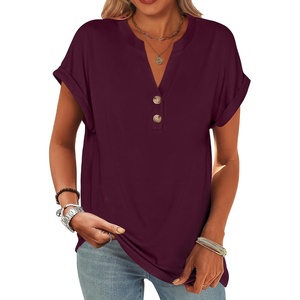 image:imageANRABESS Womens Short Sleeve Henley Tops Summer Shirts Dressy Casual BlouseBrick Red