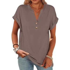 image:imageANRABESS Womens Short Sleeve Henley Tops Summer Shirts Dressy Casual BlouseBrown