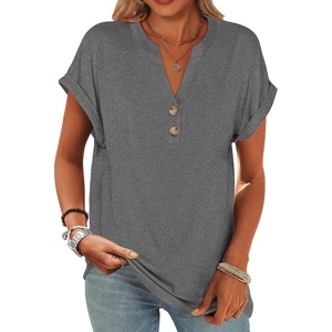 image:imageANRABESS Womens Short Sleeve Henley Tops Summer Shirts Dressy Casual BlouseGrey