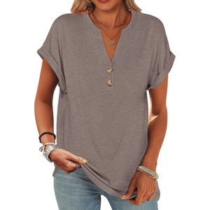 image:imageANRABESS Womens Short Sleeve Henley Tops Summer Shirts Dressy Casual BlouseGrey Brown