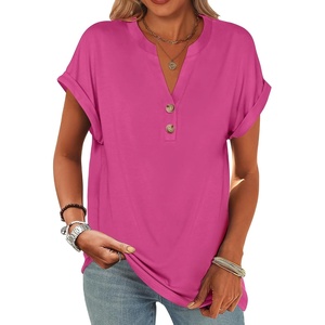 image:imageANRABESS Womens Short Sleeve Henley Tops Summer Shirts Dressy Casual BlouseHot Pink