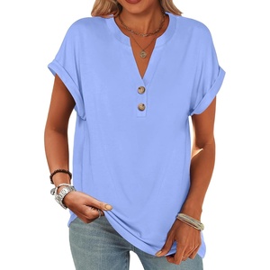 image:imageANRABESS Womens Short Sleeve Henley Tops Summer Shirts Dressy Casual BlouseLight Blue