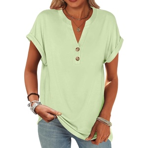 image:imageANRABESS Womens Short Sleeve Henley Tops Summer Shirts Dressy Casual BlouseLight Green