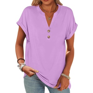 image:imageANRABESS Womens Short Sleeve Henley Tops Summer Shirts Dressy Casual BlouseLight Purple