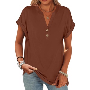 image:imageANRABESS Womens Short Sleeve Henley Tops Summer Shirts Dressy Casual BlouseMaple Brown