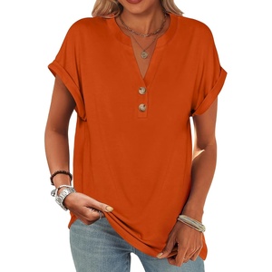 image:imageANRABESS Womens Short Sleeve Henley Tops Summer Shirts Dressy Casual BlouseOrange