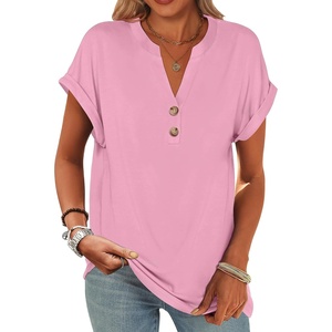 image:imageANRABESS Womens Short Sleeve Henley Tops Summer Shirts Dressy Casual BlousePink