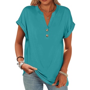 image:imageANRABESS Womens Short Sleeve Henley Tops Summer Shirts Dressy Casual BlouseSky Blue