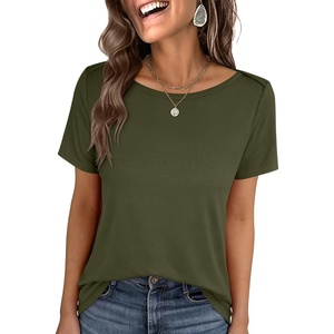 image:imageANRABESS Womens Striped Boat Neck Tops Short Sleeve TShirtsArmy Green