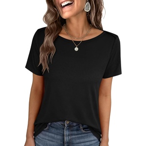 image:imageANRABESS Womens Striped Boat Neck Tops Short Sleeve TShirtsBlack