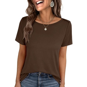 image:imageANRABESS Womens Striped Boat Neck Tops Short Sleeve TShirtsBrown