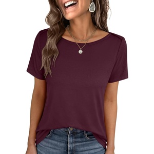 image:imageANRABESS Womens Striped Boat Neck Tops Short Sleeve TShirtsBurgundy