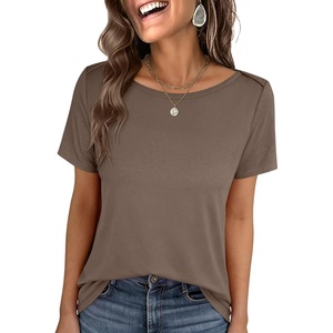 image:imageANRABESS Womens Striped Boat Neck Tops Short Sleeve TShirtsLight Coffee