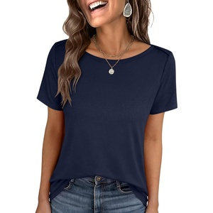 image:imageANRABESS Womens Striped Boat Neck Tops Short Sleeve TShirtsNavy Blue