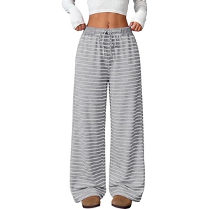 image:imageANRABESS Womens Striped Wide Leg Lounge PantsGrey White Stripe