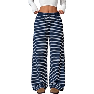 image:imageANRABESS Womens Striped Wide Leg Lounge PantsNavy Blue White Stripe