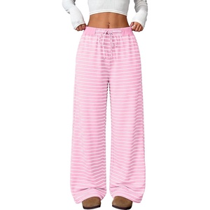 image:imageANRABESS Womens Striped Wide Leg Lounge PantsPink White Stripe