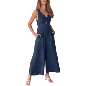 image:imageANRABESS Womens Summer Linen Wide Leg Sleeveless JumpsuitsBlue