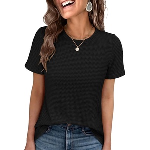 image:imageANRABESS Womens Summer Waffle Knit TopsBlack