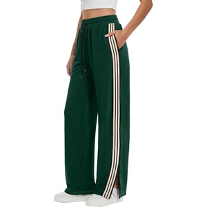 image:imageANRABESS Womens Sweatpants Wide Leg Striped Track PantsDeep Green