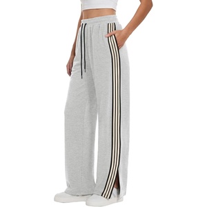 image:imageANRABESS Womens Sweatpants Wide Leg Striped Track PantsGrey