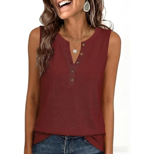 image:imageANRABESS Womens Tank Top Waffle Knit Henley Sleeveless ShirtsBirck Red