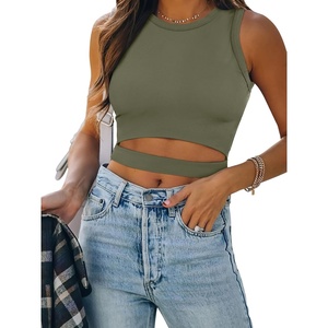 image:imageANRABESS Womens Tank Tops Summer Sexy Cutout Going Out Crop TopsArmy Green