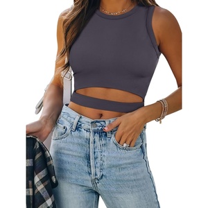 image:imageANRABESS Womens Tank Tops Summer Sexy Cutout Going Out Crop TopsDark Gray