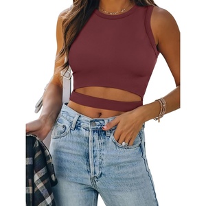 image:imageANRABESS Womens Tank Tops Summer Sexy Cutout Going Out Crop TopsWine Red