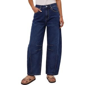 image:imageANRABESS Womens Wide Leg Barrel Jeans Baggy Relaxed Fit Denim PantsDark Blue