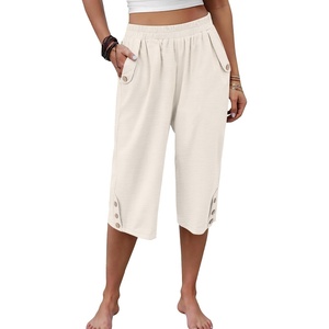 image:imageANRABESS Womens Wide Leg Capri Pants Summer Casual Beach CaprisBeige