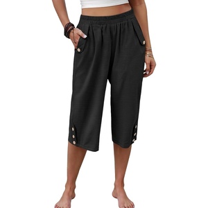 image:imageANRABESS Womens Wide Leg Capri Pants Summer Casual Beach CaprisBlack
