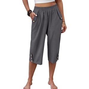 image:imageANRABESS Womens Wide Leg Capri Pants Summer Casual Beach CaprisDark Grey
